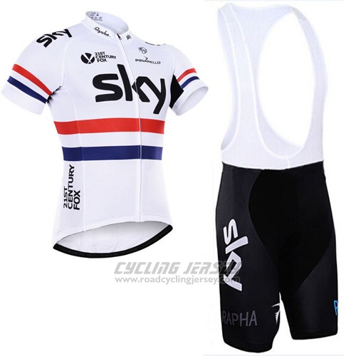 2015 Cycling Jersey Sky Champion Regno Unito White and Red Short Sleeve and Bib Short
